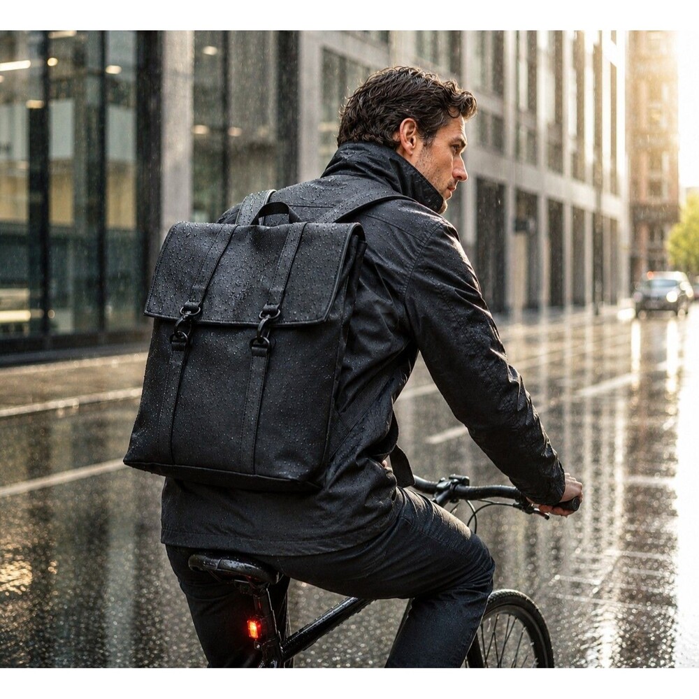 RAINS Black Waterproof Backpack Laptop Bag Minimalist Scandinavian Unisex